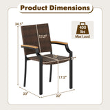 Stacking Wicker Chairs Set of 2 Patio Rattan Dining Chairs with Acacia Wood Armrests