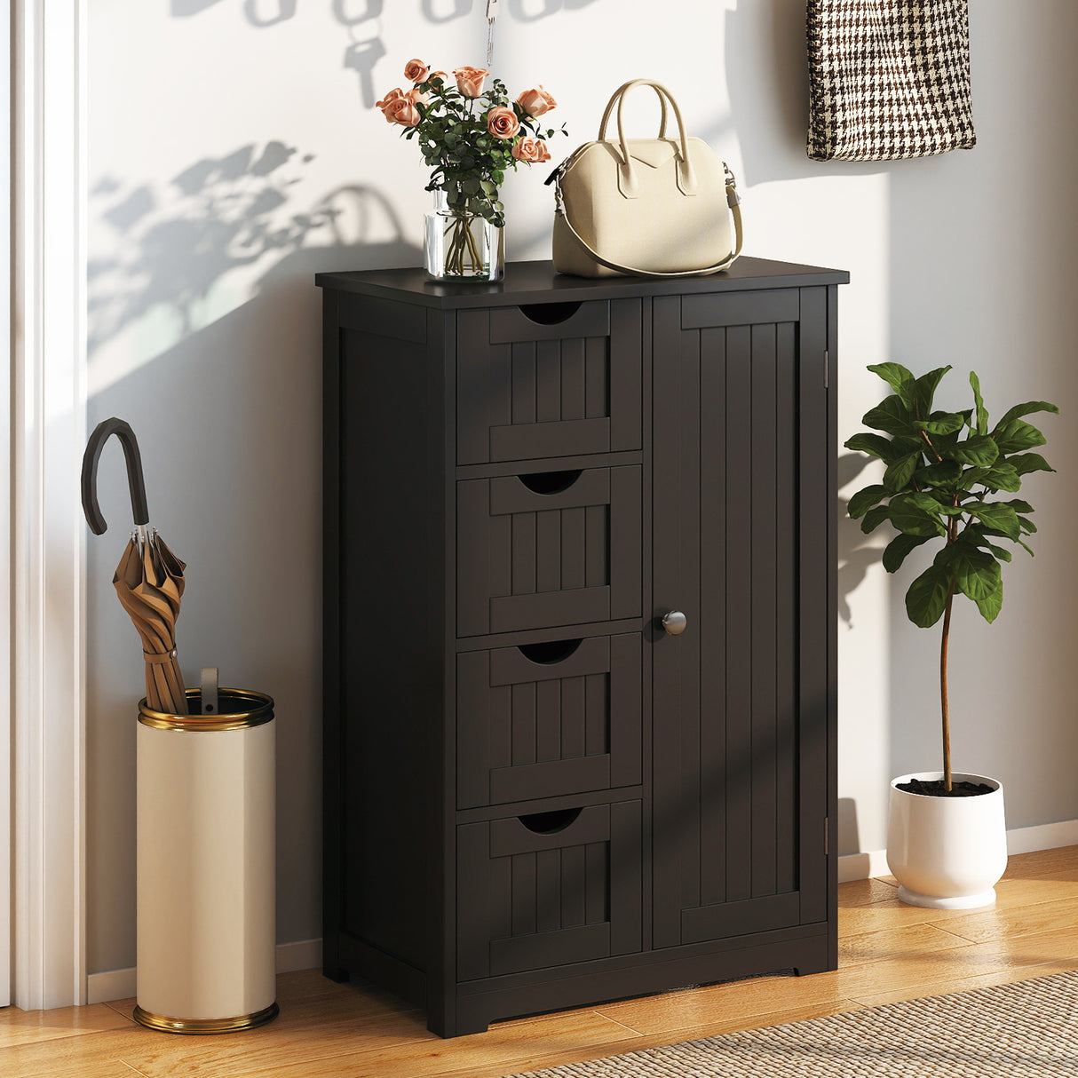 Standing Indoor Wooden Cabinet with 4 Drawers