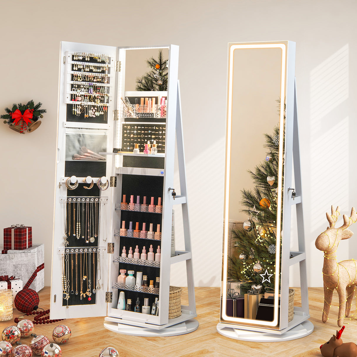 Standing Jewelry Cabinet with Adjustable LED Lights