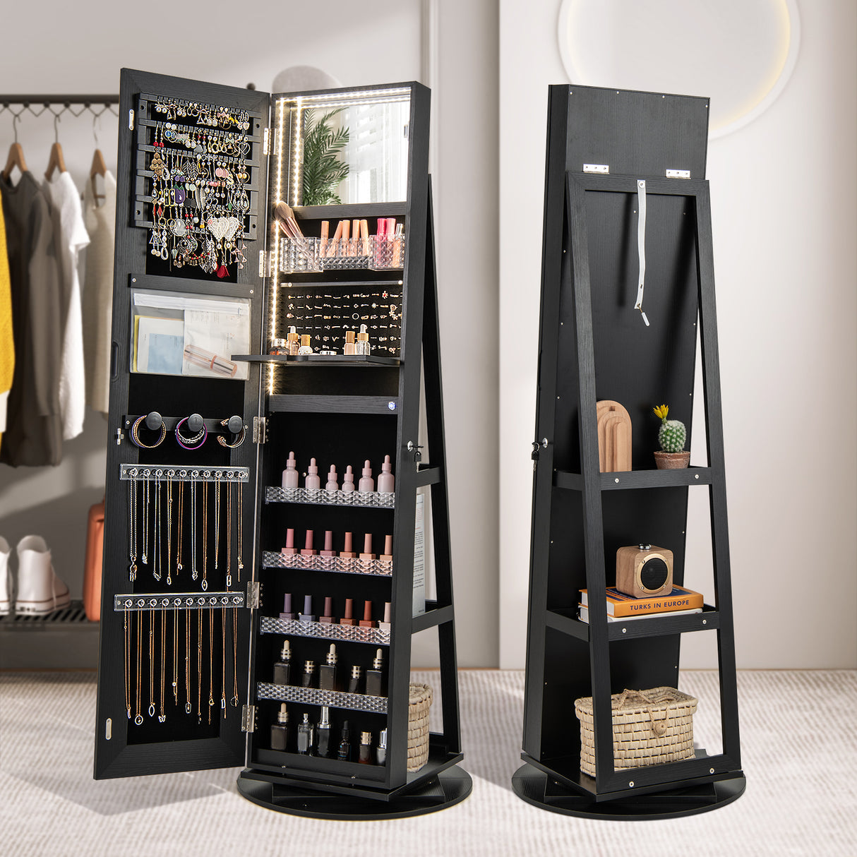 Standing Jewelry Cabinet with Adjustable LED Lights