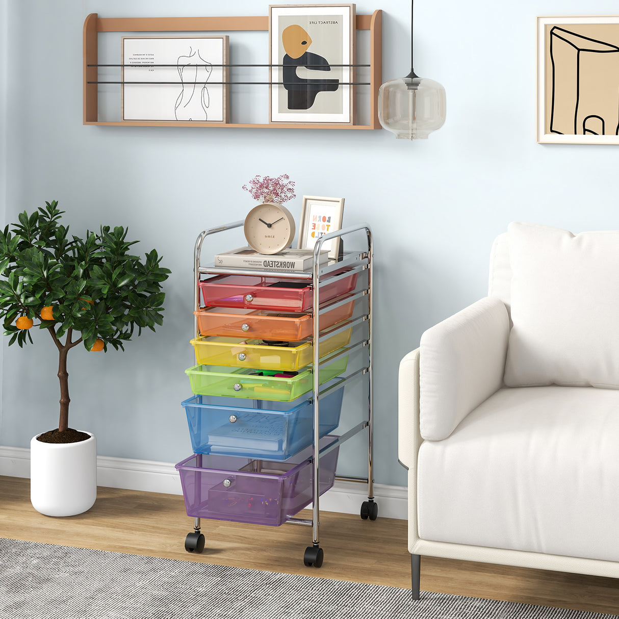 6 Drawers Rolling Storage Cart Organizer-Transparent