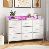 Storage Organizer with LED Lights and 9 Fabric Drawers for Bedroom-White