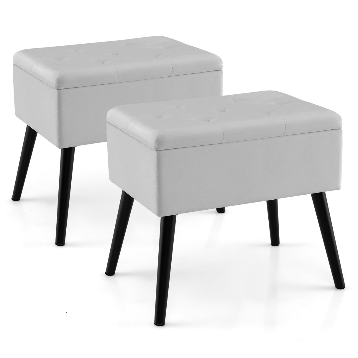 Velvet Storage Ottoman with Solid Wood Legs for Living Room Bedroom