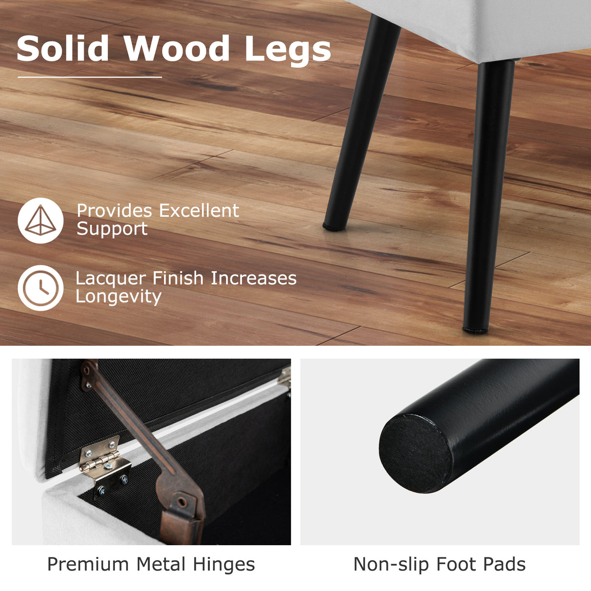 Velvet Storage Ottoman with Solid Wood Legs for Living Room Bedroom