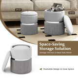 Velvet/Linen Fabric Storage Ottoman Set of 2-Gray