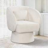 Swivel Accent Chair Upholstered Barrel Chair with Curved Back and Removable Lumbar Pillow
