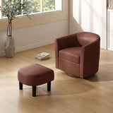 Modern Club Swivel Accent Chair with Ottoman Footrest Curved Backrest