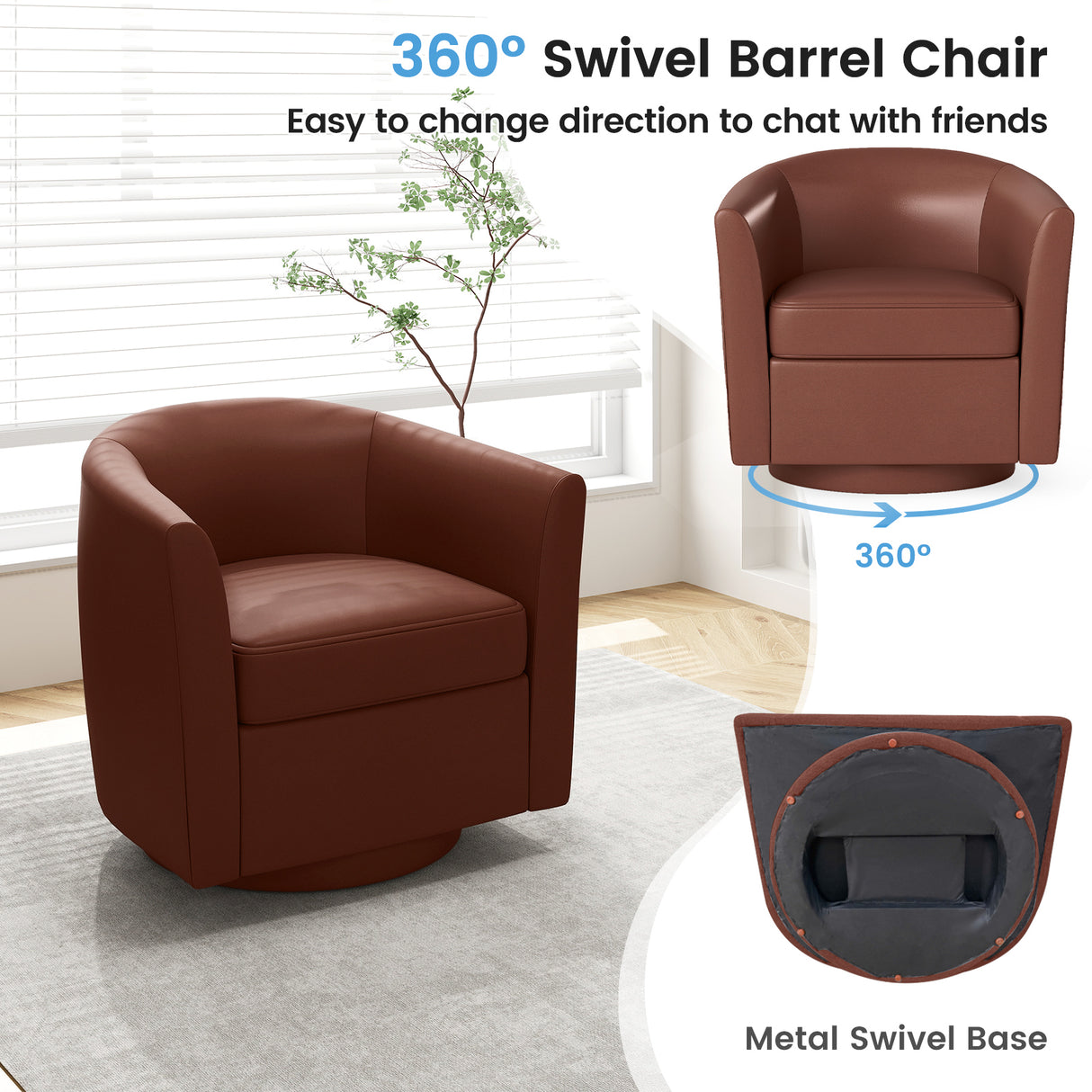 Modern Club Swivel Accent Chair with Ottoman Footrest Curved Backrest
