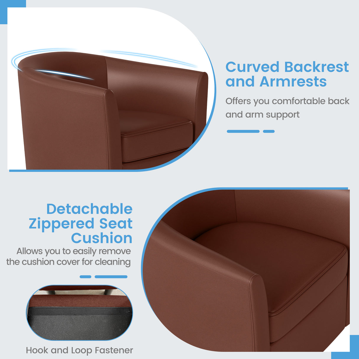 Modern Club Swivel Accent Chair with Ottoman Footrest Curved Backrest