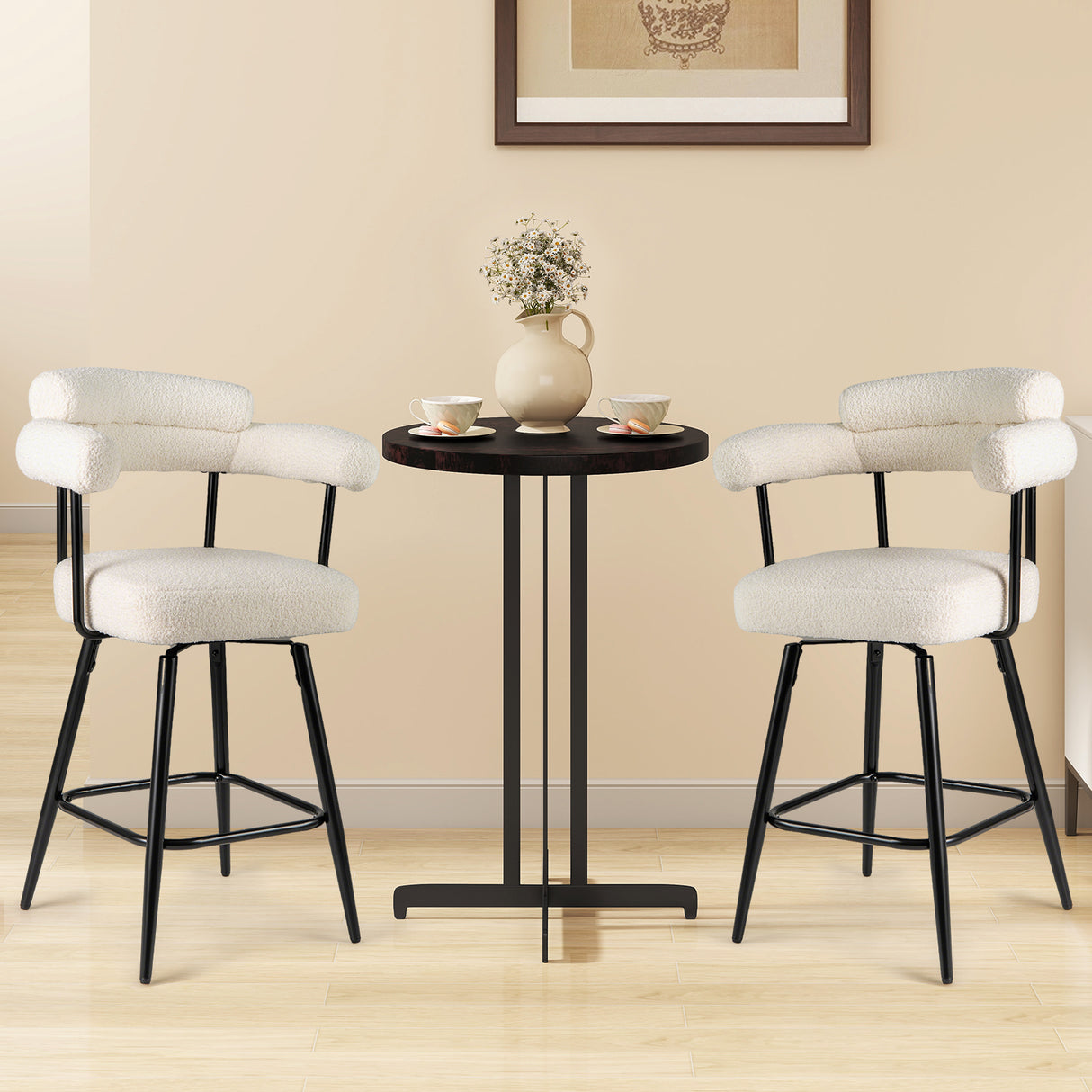 Swivel Bar Stool Set of 2 Counter Height Chairs with Curved Back and Arms