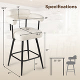 Swivel Bar Stool Set of 2 Counter Height Chairs with Curved Back and Arms