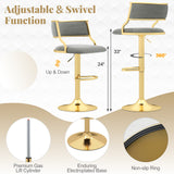 Swivel Bar Stool Set of 2 Dutch Velvet Height Adjustable Island Stools-Grey