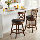 Swivel Bar Stools Set of 2 with High Backrest and Wood Frame-29/Frame-24 Inches