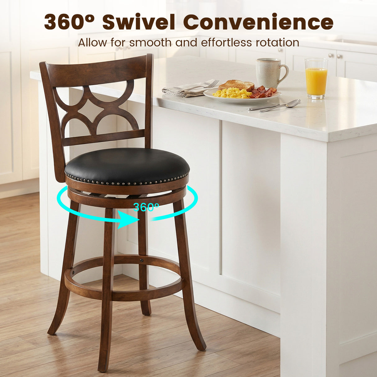 Swivel Bar Stools Set of 2 with High Backrest and Wood Frame