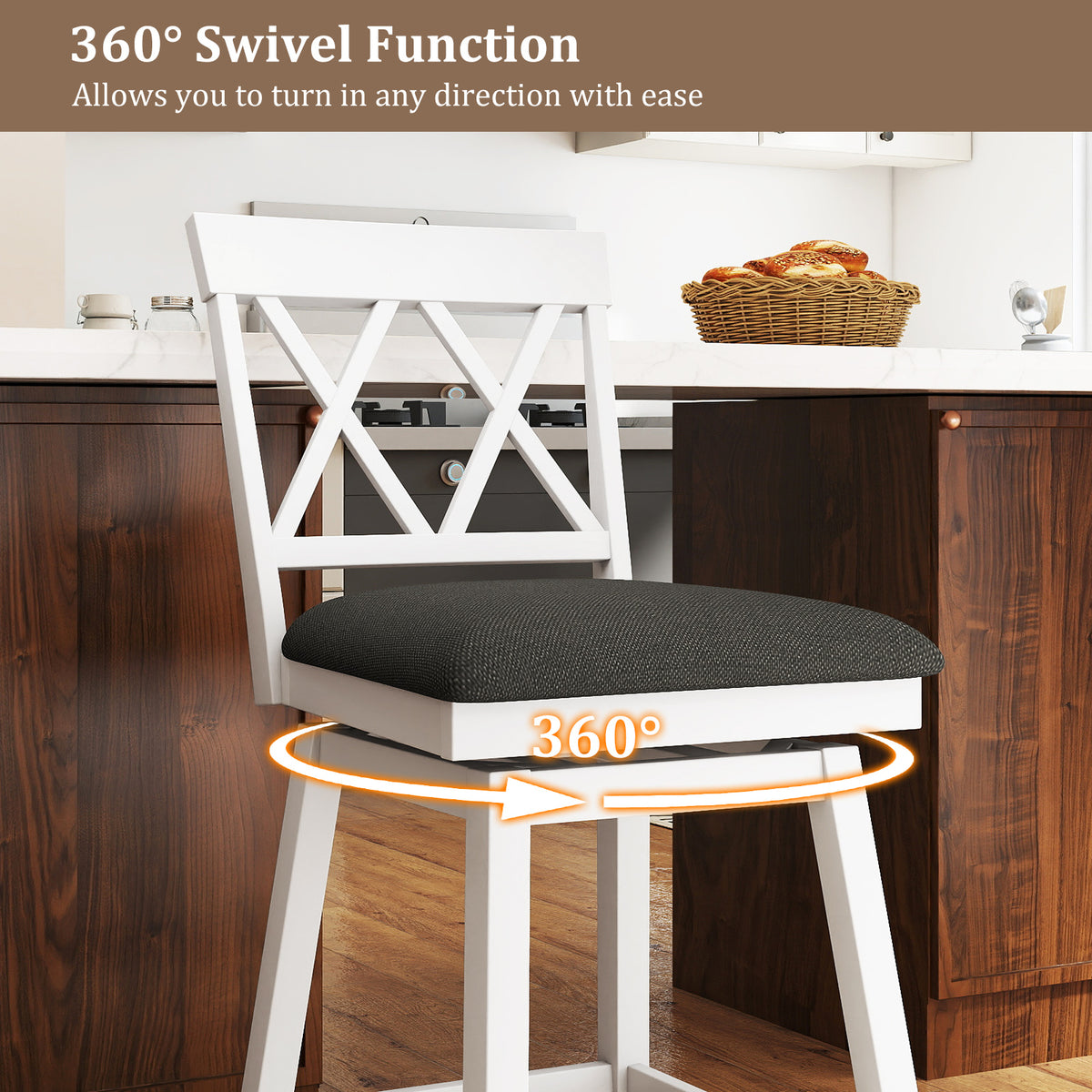 Swivel Bar Stools Set of 4 Counter Height Barstools with Backrest Upholstered Seat Cushion-24/Cushion-29 inches/Inches