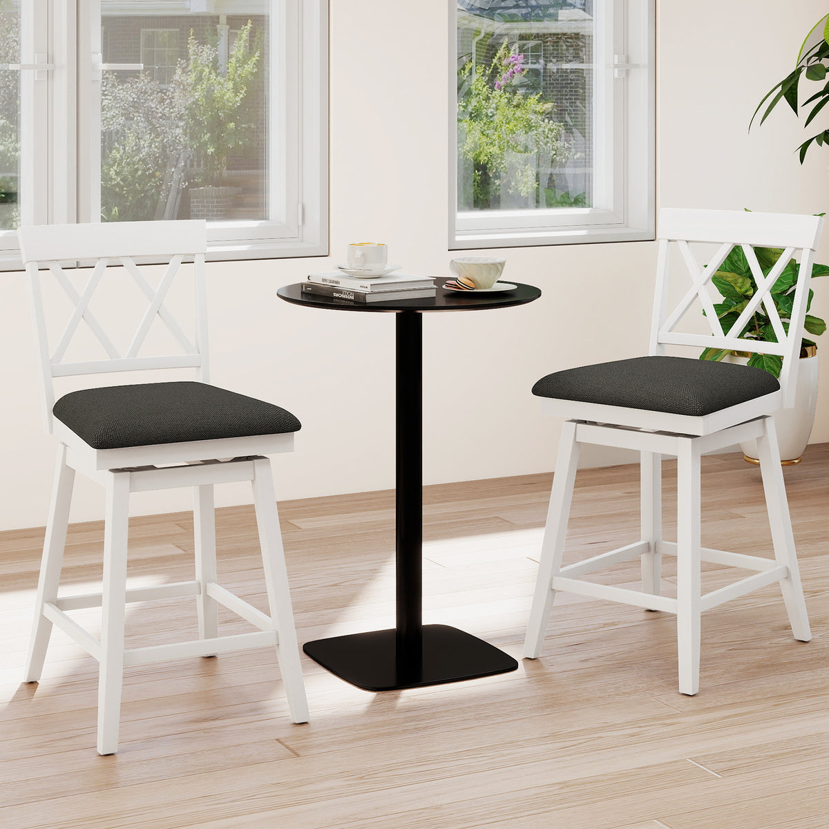Swivel Bar Stools Set of 4 Counter Height Barstools with Backrest Upholstered Seat Cushion-24/Cushion-29 inches/Inches