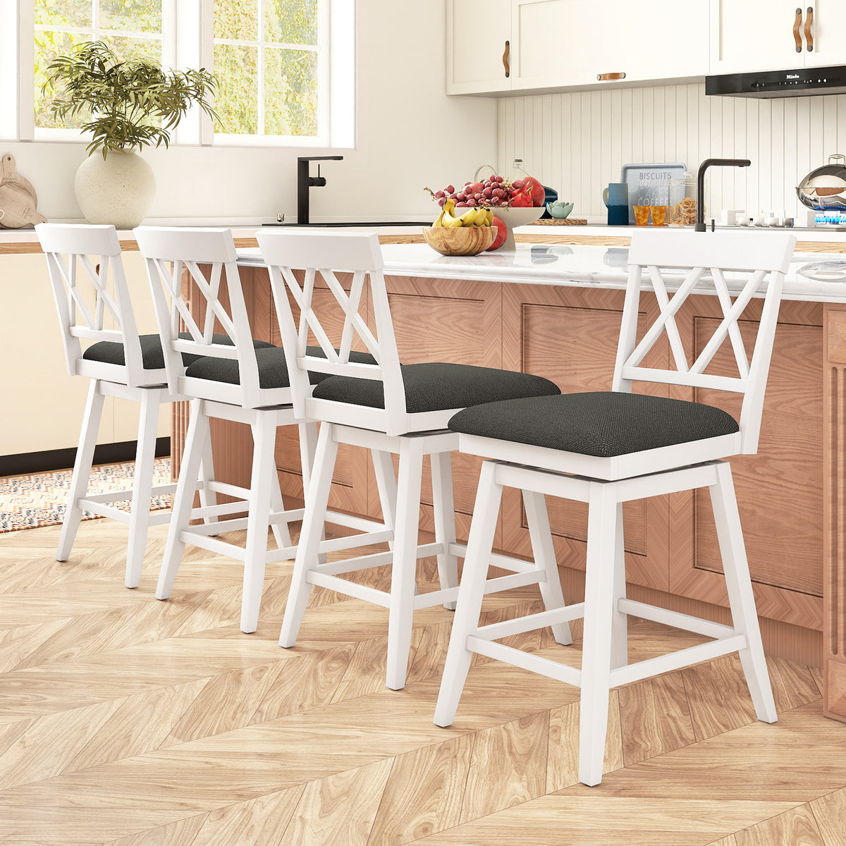 Swivel Bar Stools Set of 4 Counter Height Barstools with Backrest Upholstered Seat Cushion-24/Cushion-29 inches/Inches