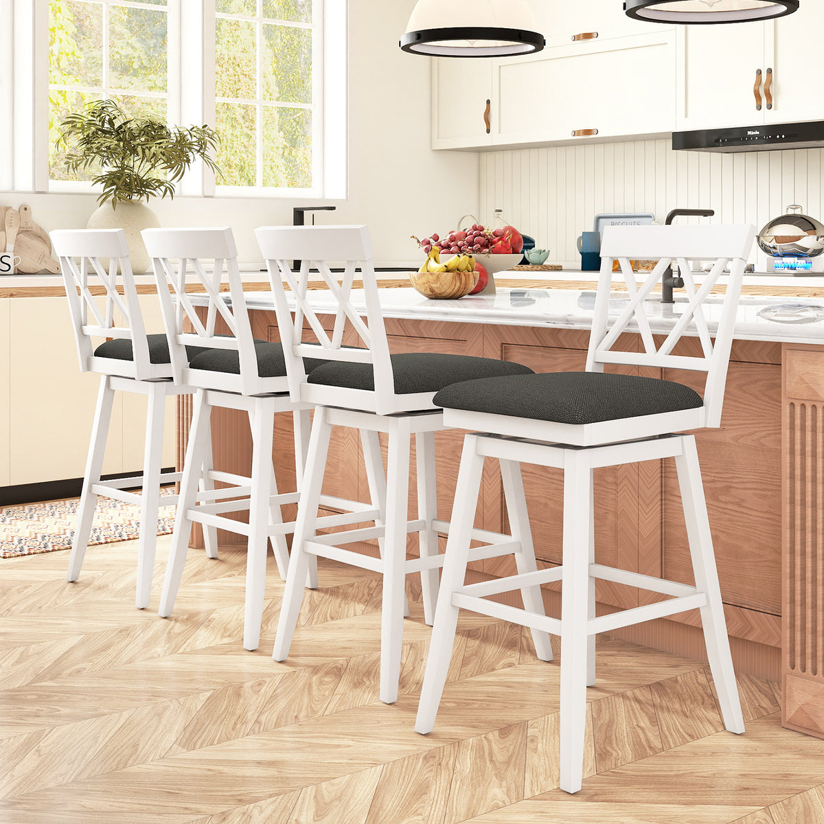 Swivel Bar Stools Set of 4 Counter Height Barstools with Backrest Upholstered Seat Cushion-24/Cushion-29 inches/Inches