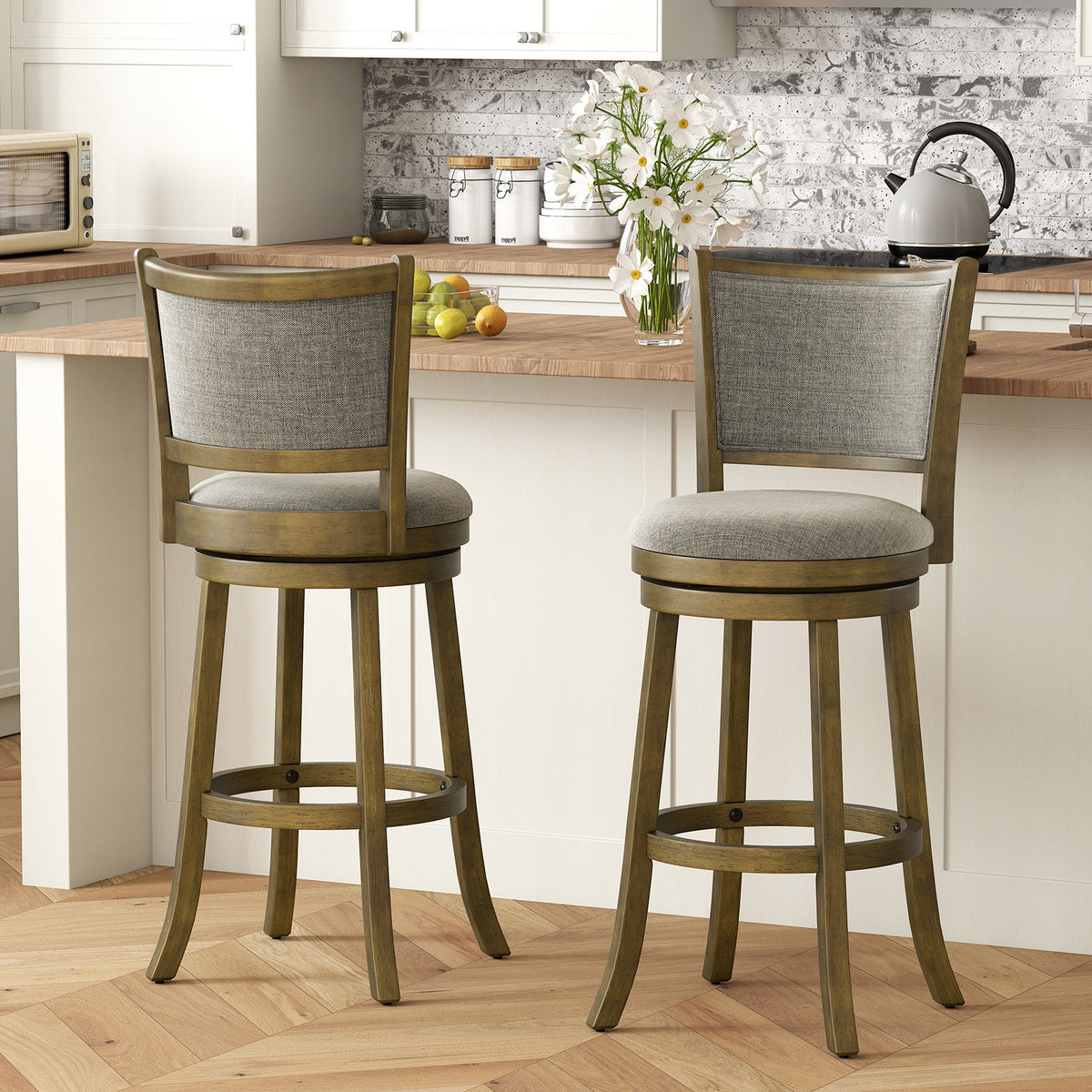 Swivel Bar Stools Set of 2 with Soft-padded Back and Seat