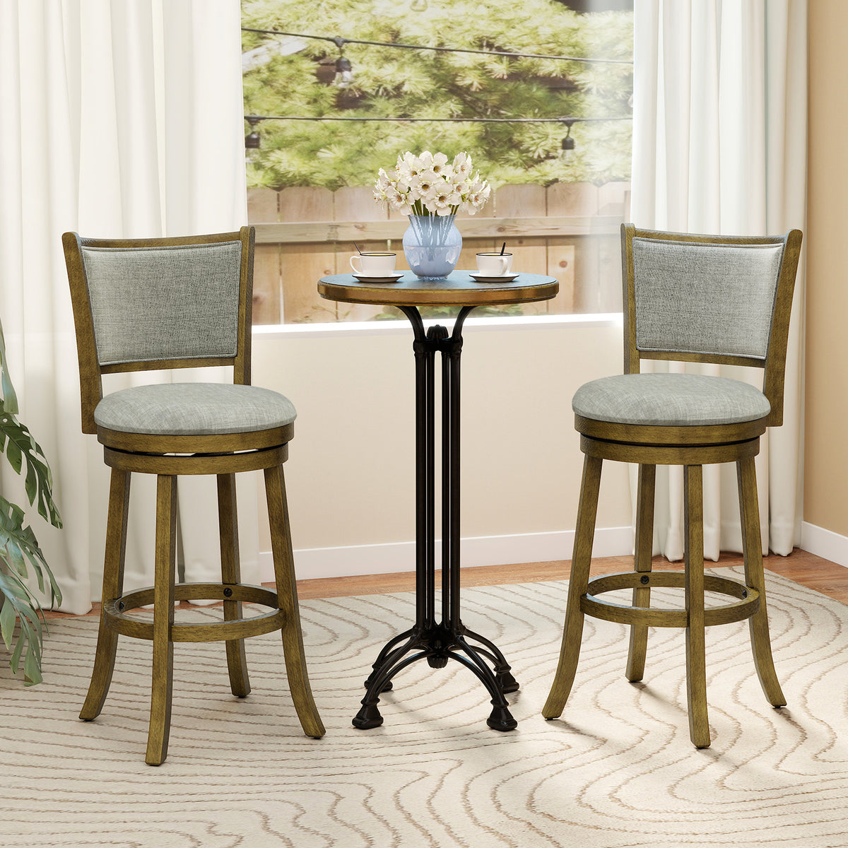 Swivel Bar Stools Set of 2 with Soft-padded Back and Seat