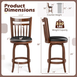 Swivel Bar Stools Set of 2 Counter Height Faux Leather Upholstered Barstools-24/Barstools-29 Inches/Inhces