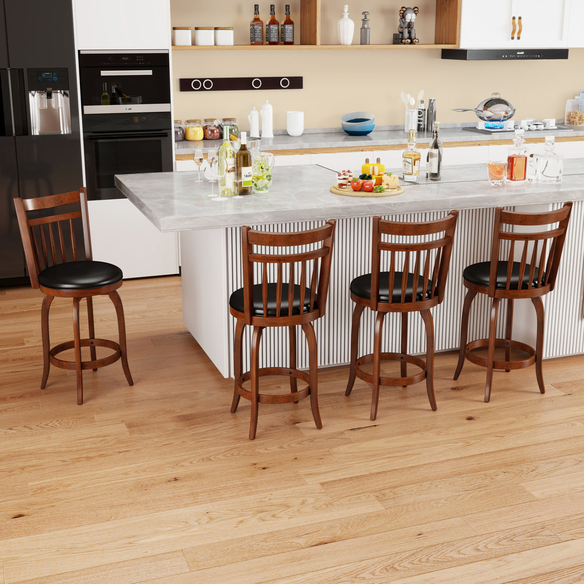 Swivel Bar Stools Set of 2 Counter Height Faux Leather Upholstered Barstools-24/Barstools-29 Inches/Inhces