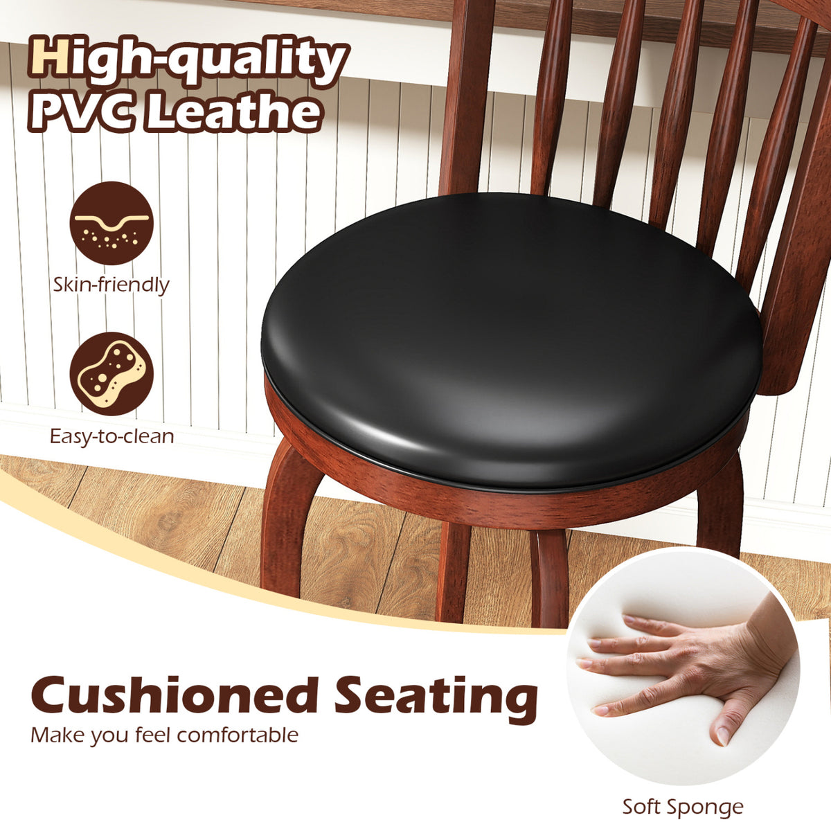 Swivel Bar Stools Set of 2 Counter Height Faux Leather Upholstered Barstools-24/Barstools-29 Inches/Inhces