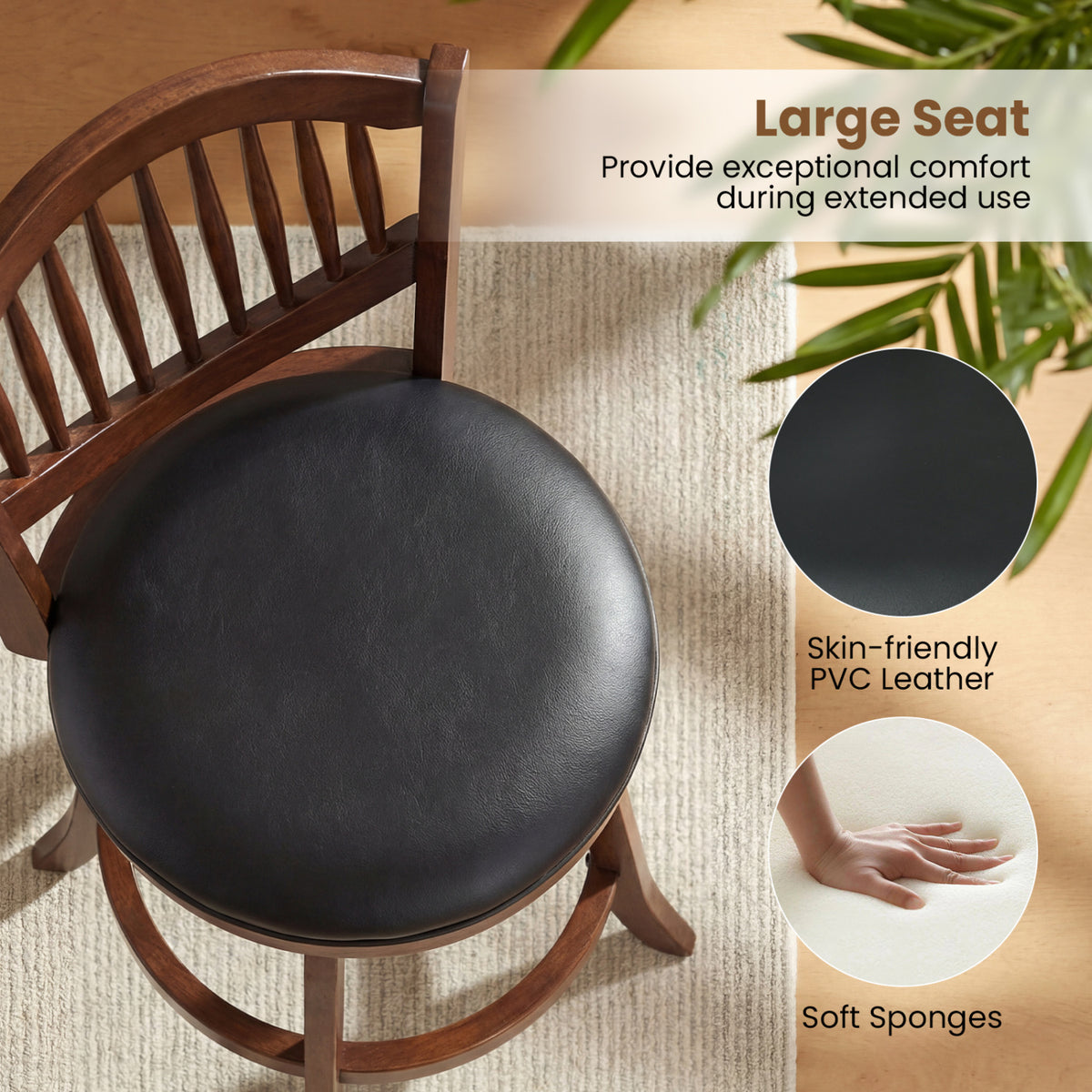 Swivel Bar Stools Set of 2 with Backrest and Wood Frame-30/Frame-25 Inches