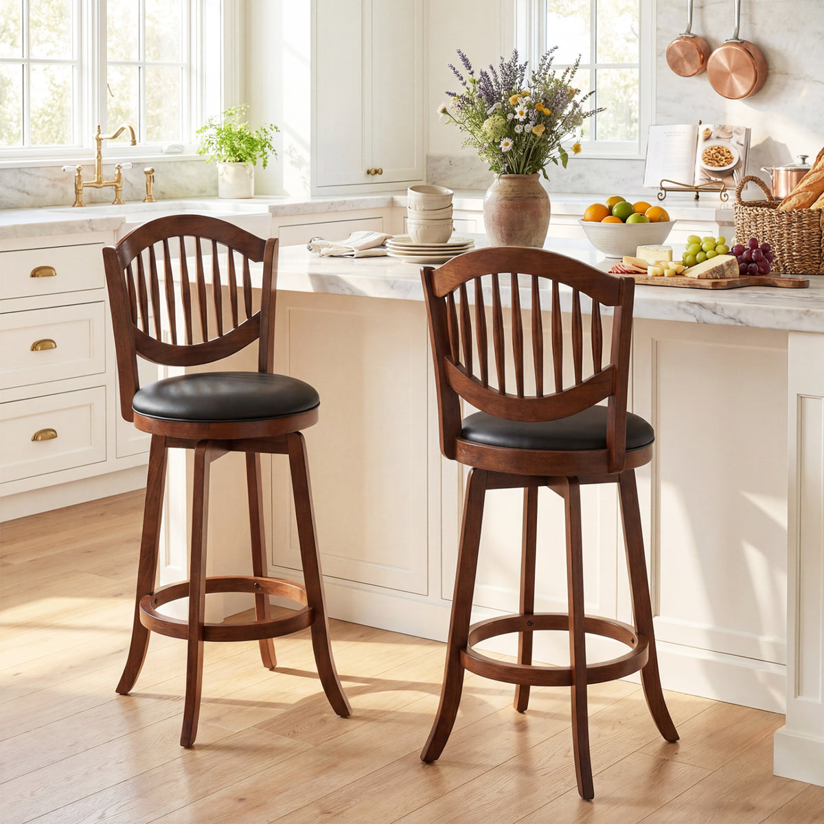 Swivel Bar Stools Set of 2 with Backrest and Wood Frame-30/Frame-25 Inches