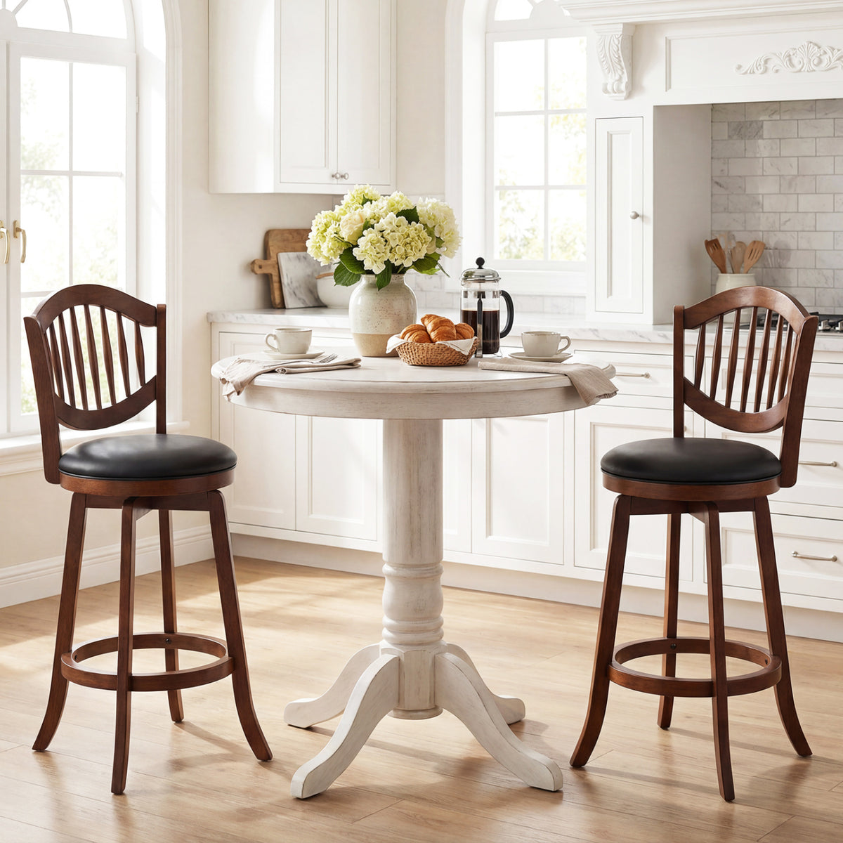 Swivel Bar Stools Set of 2 with Backrest and Wood Frame-30/Frame-25 Inches