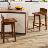 Swivel Wooden Bar Stools Set of 2 with Rubber Wood Legs and Low Back