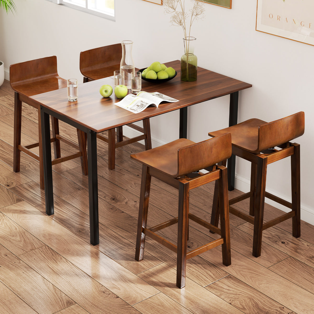 Swivel Wooden Bar Stools Set of 2 with Rubber Wood Legs and Low Back