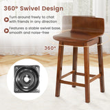 Swivel Wooden Bar Stools Set of 2 with Rubber Wood Legs and Low Back