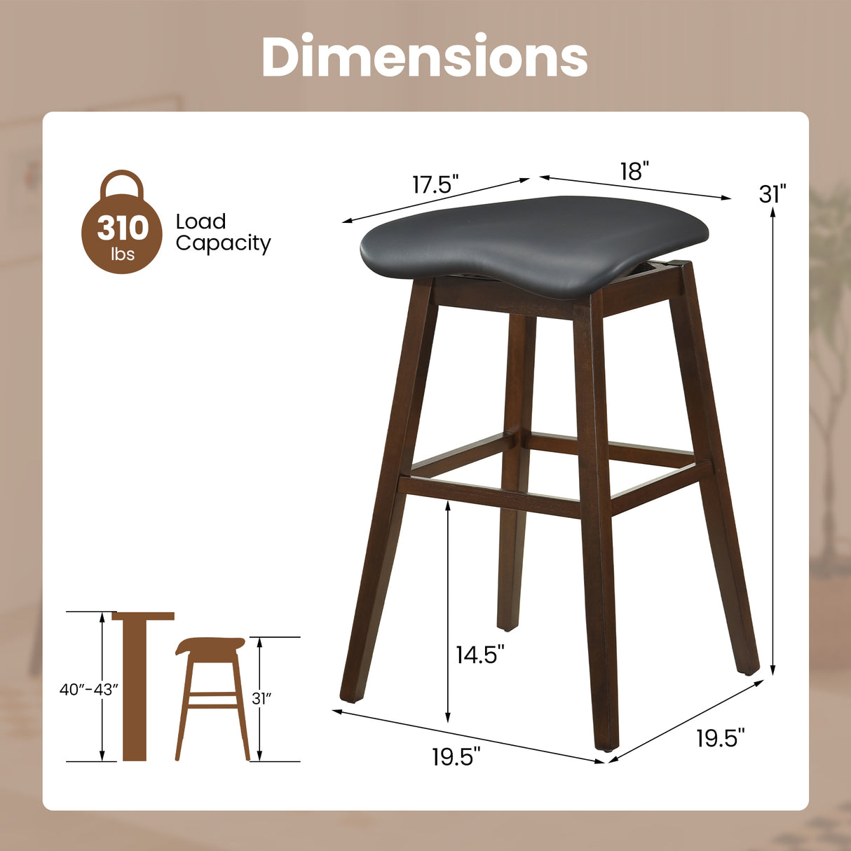 Swivel Bar Stools Set of 2 with Padded Contoured Seat and Footrest-Black & Brown