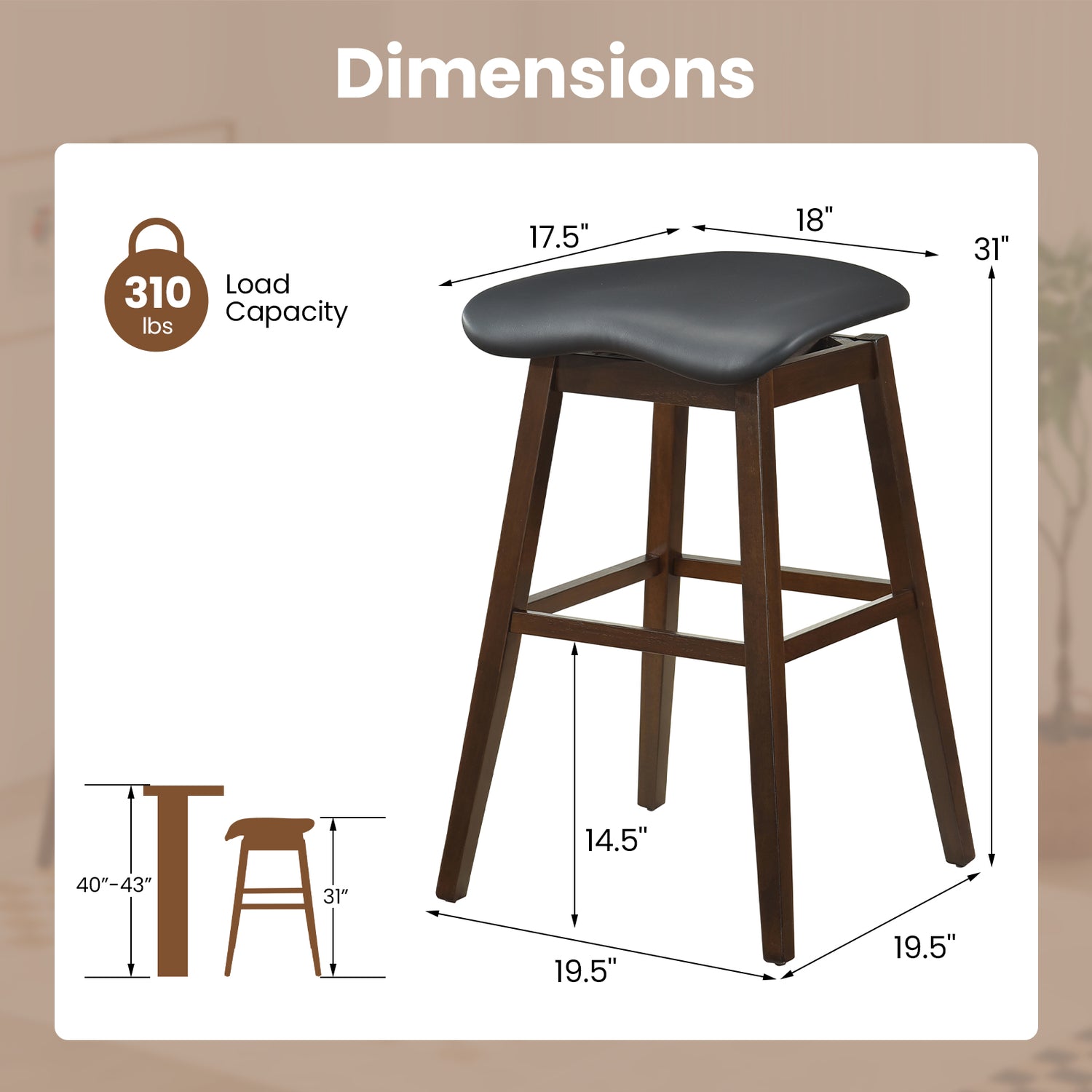 Swivel Bar Stools Set of 2 with Padded Contoured Seat and Footrest-Black & Brown