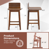 Swivel Wooden Bar Stools Set of 2 with Rubber Wood Legs and Low Back