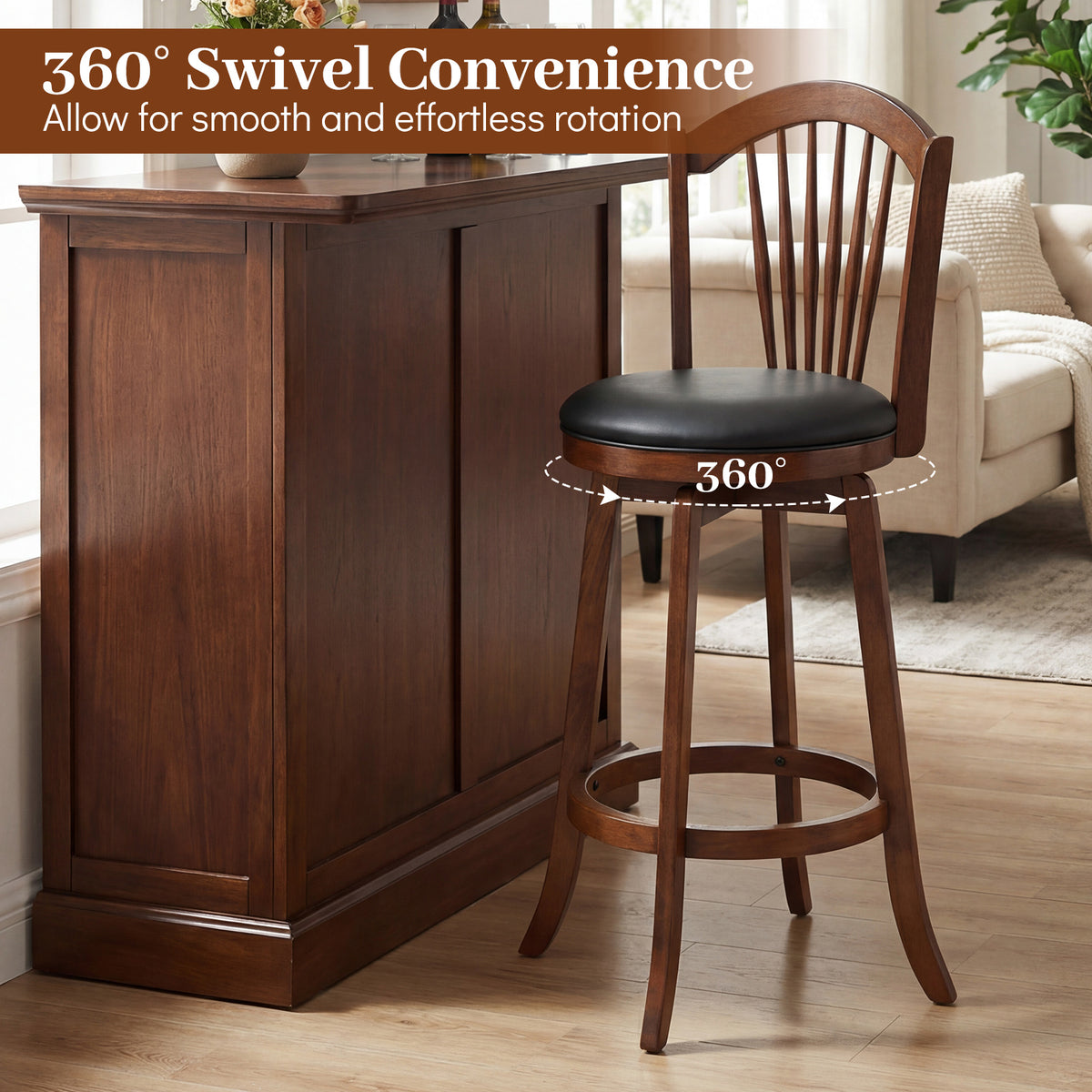 Swivel Bar Stools with Backrests and Wood Frame for Kitchen Island-29/Island-24 Inch