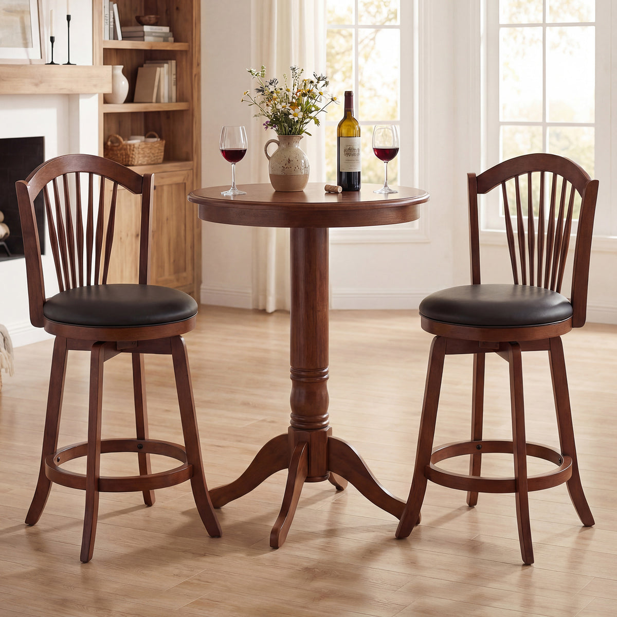 Swivel Bar Stools with Backrests and Wood Frame for Kitchen Island-29/Island-24 Inch