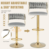 Swivel Barstool with Woven Back Set of 2 for Kitchen Island Cafe-Gray