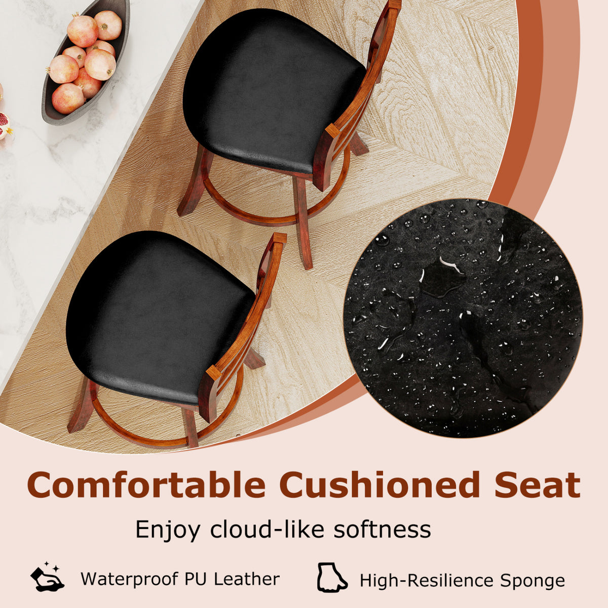 Swivel Barstools Set of 2 with Backrest and Footrest-29/Footrest-24 Inches