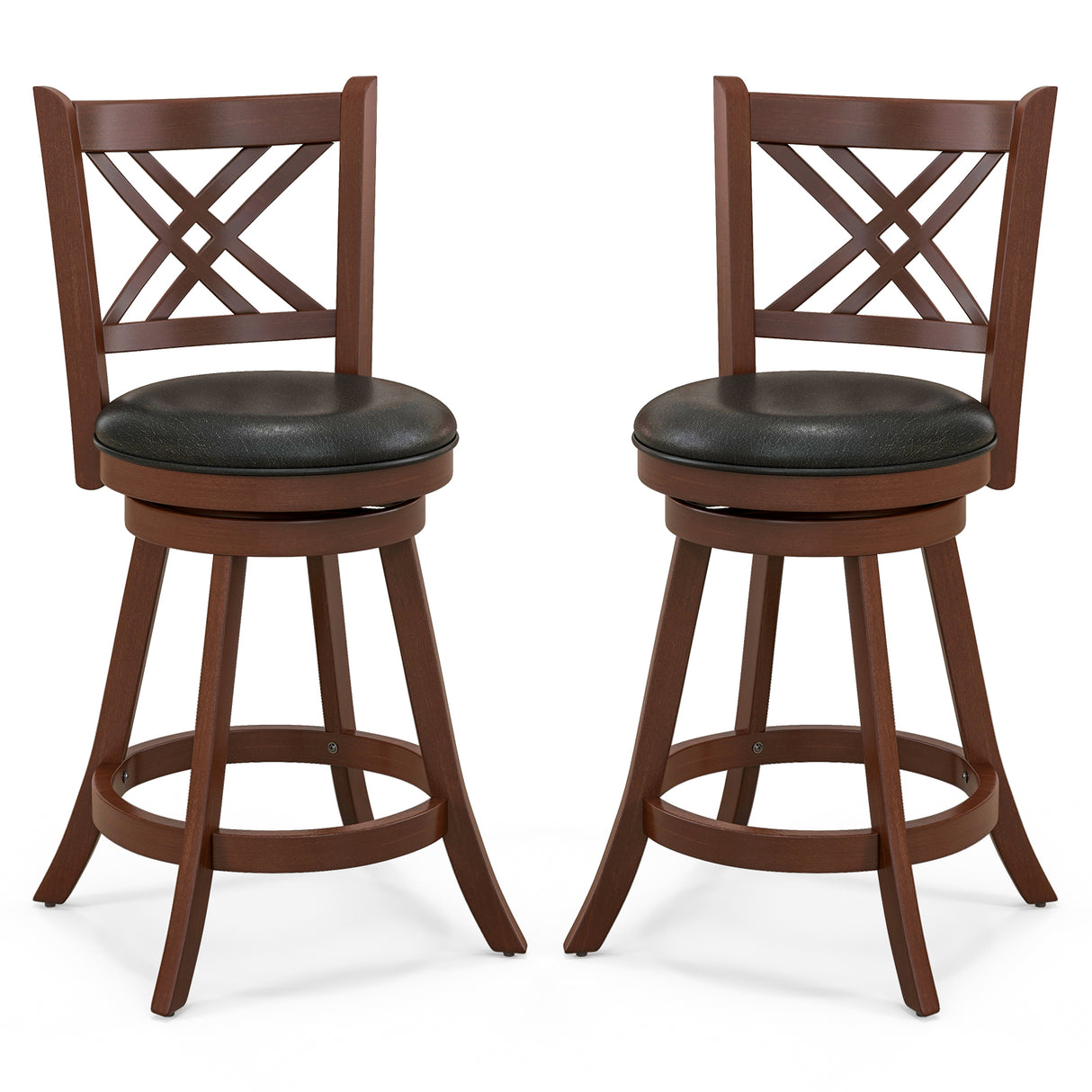 360Â° Swivel Upholstered Barstools Set of 2 with Back and Footrest