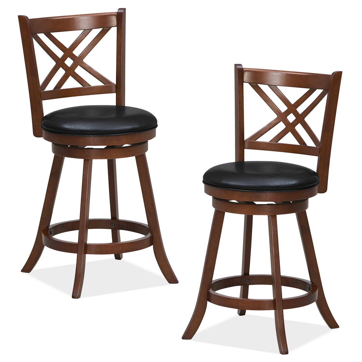 360Â° Swivel Upholstered Barstools Set of 2 with Back and Footrest