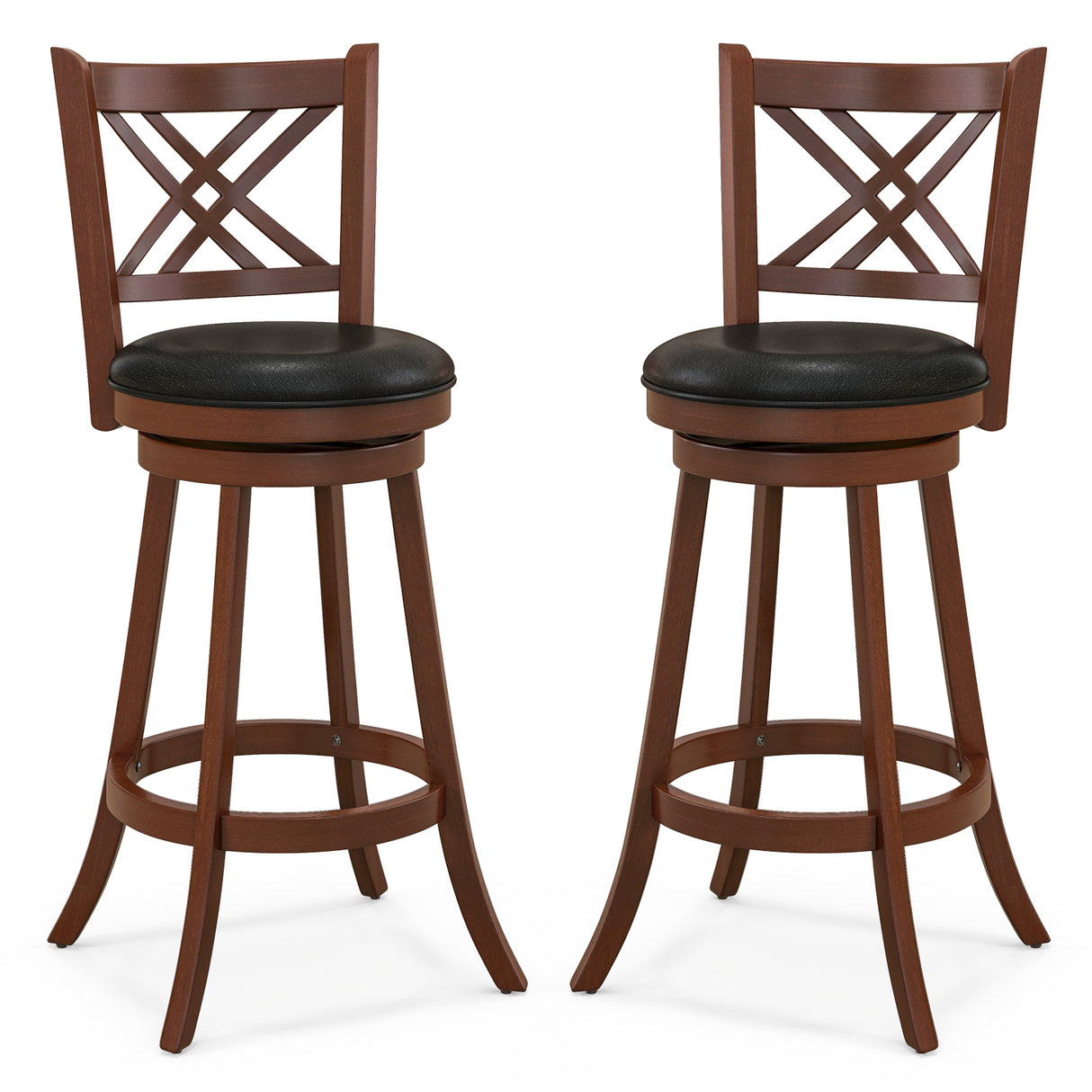 360Â° Swivel Upholstered Barstools Set of 2 with Back and Footrest