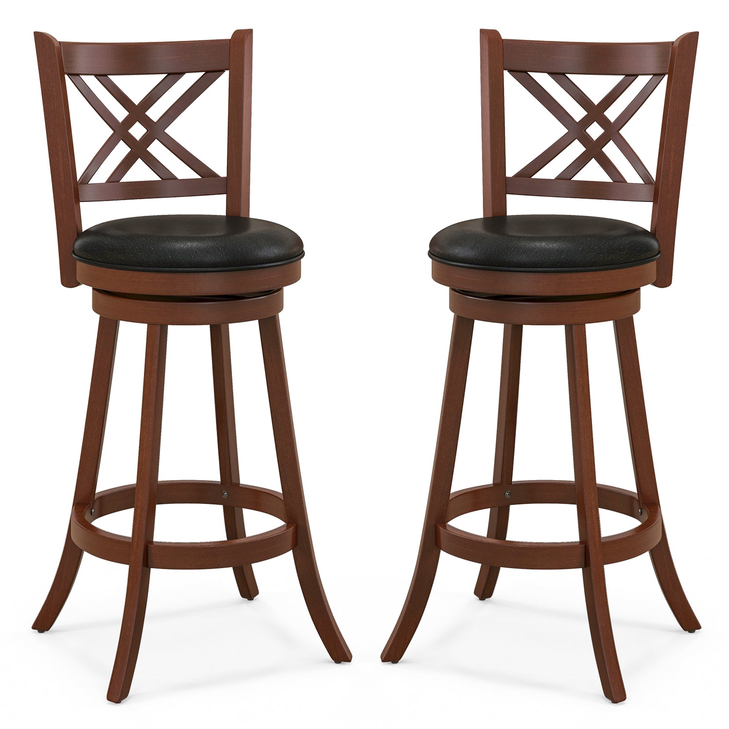 360Â° Swivel Upholstered Barstools Set of 2 with Back and Footrest