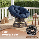 Swivel Papasan Chair Round Wicker Lounge Chair with Thick Cushion