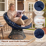 Swivel Papasan Chair Round Wicker Lounge Chair with Thick Cushion