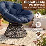 Swivel Papasan Chair Round Wicker Lounge Chair with Thick Cushion