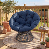 Swivel Papasan Chair Round Wicker Lounge Chair with Thick Cushion