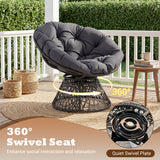 Swivel Papasan Chair Round Wicker Lounge Chair with Thick Cushion