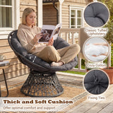 Swivel Papasan Chair Round Wicker Lounge Chair with Thick Cushion